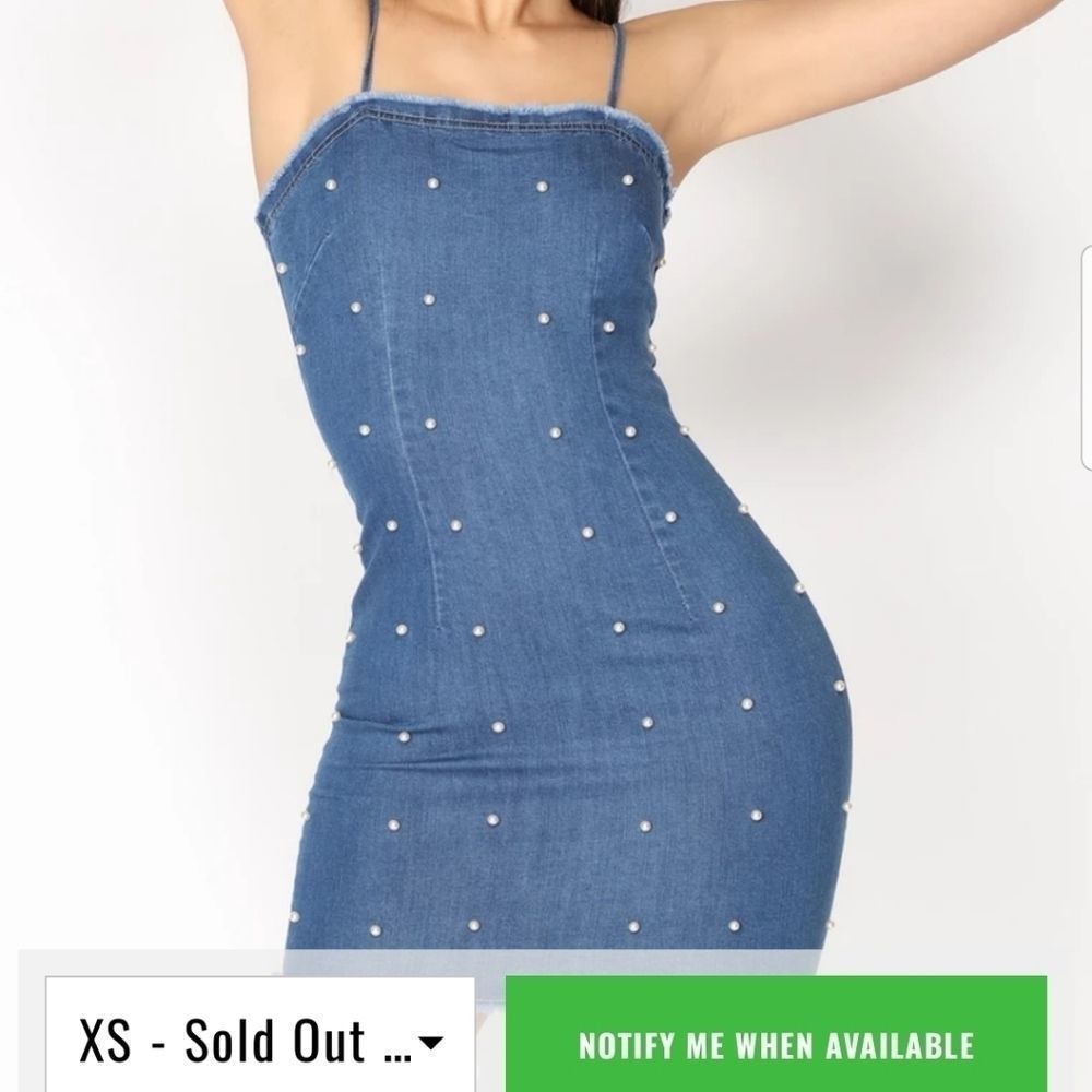 FASHION NOVA "Pearl of Joy" Denim Dress Zipper Damage Size XS‎
